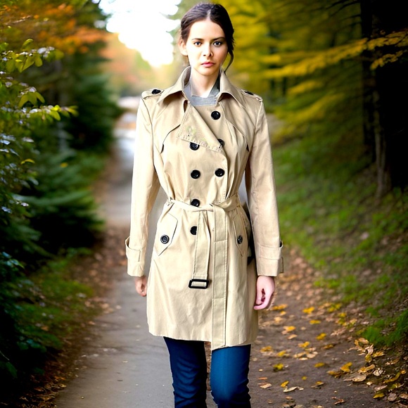 Farvalue Beige Trenchcoat, large, double breasted, buttons, knee length, belt - Picture 2 of 16